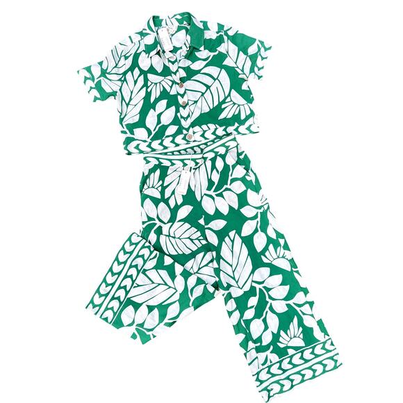 NWT Nicole Miller green white tropical linen summer beach vacation set size S/M - Picture 1 of 5